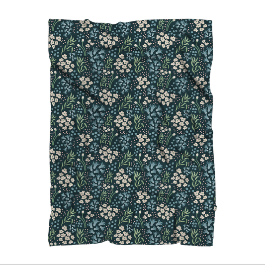 "Teal Tranquility: A Tapestry of Floral Elegance" Sublimation Throw Blanket