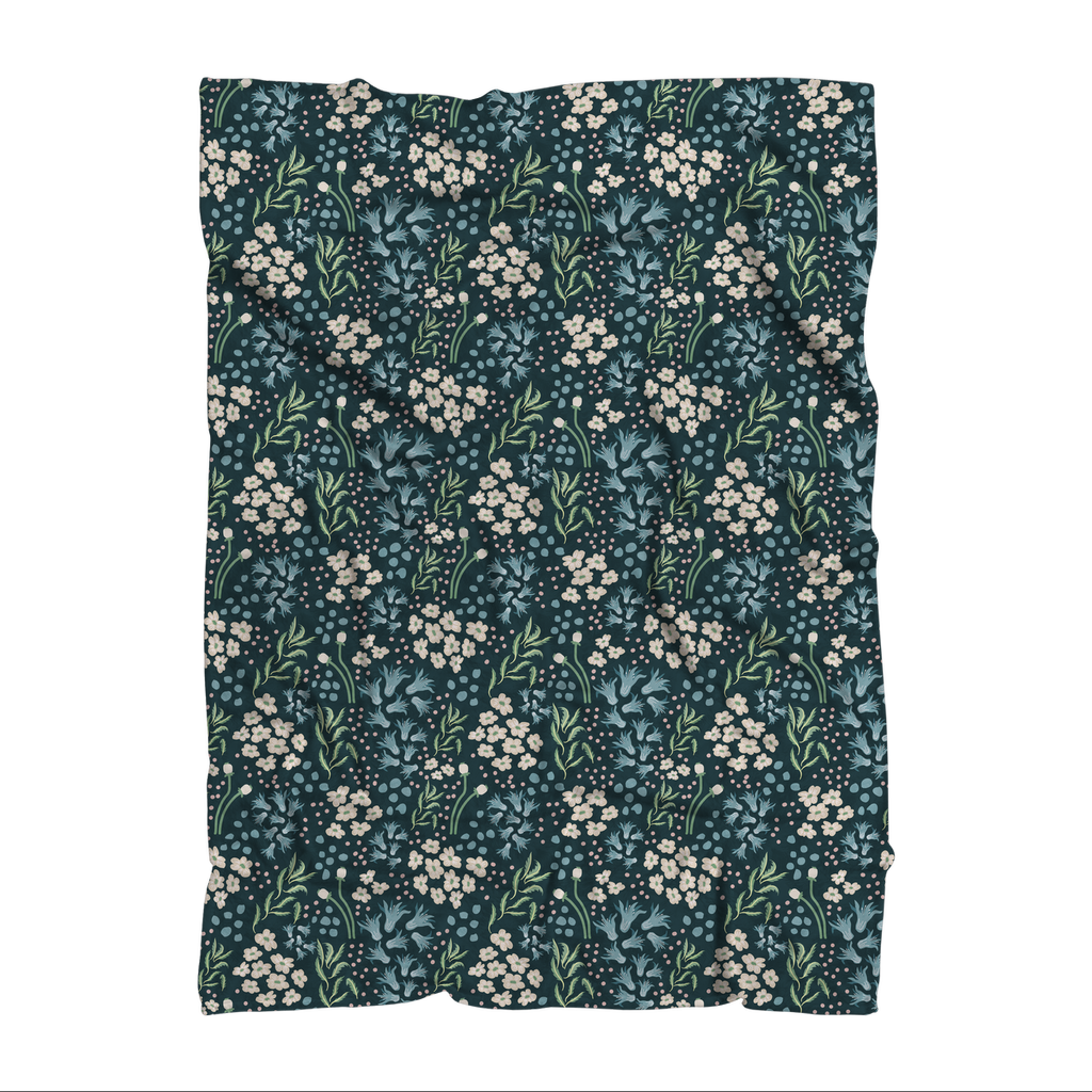 "Teal Tranquility: A Tapestry of Floral Elegance" Sublimation Throw Blanket