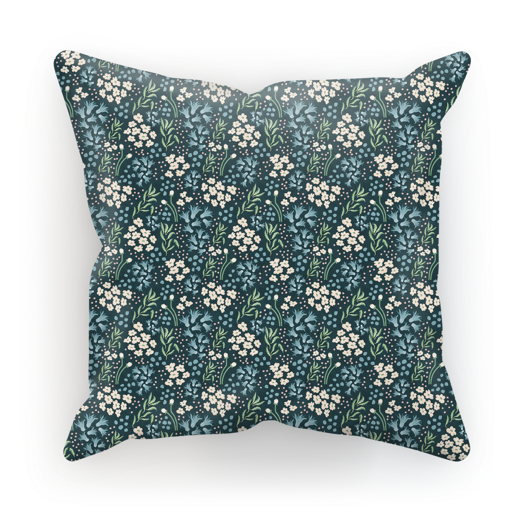 Teal Elegance: Vintage Floral Ditsy Cushion Cover only