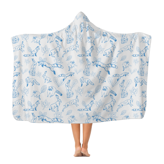 Woodland creatures in blue Kids Snuggly Hooded Blanket