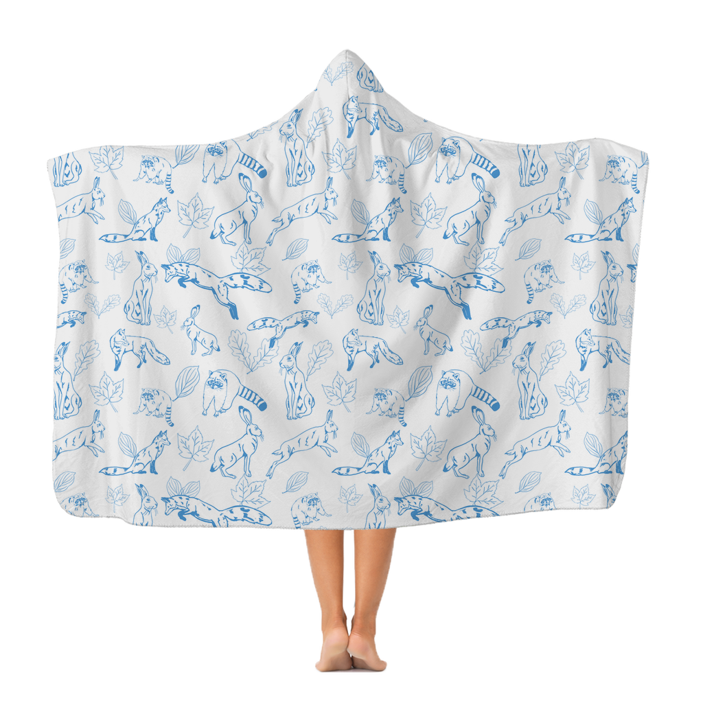 Woodland creatures in blue Kids Snuggly Hooded Blanket