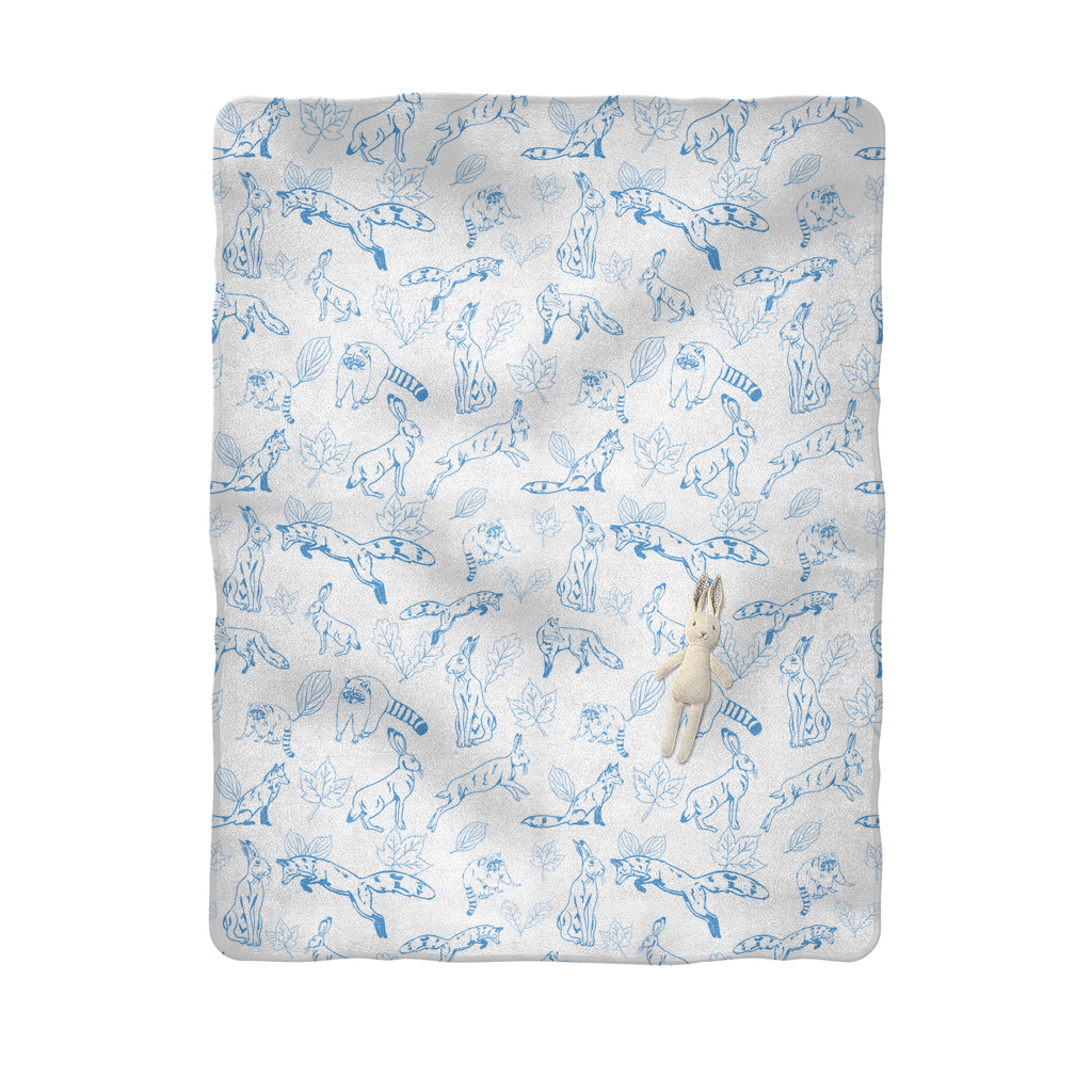 Woodland creatures in Cornflower Blue Baby Blanket