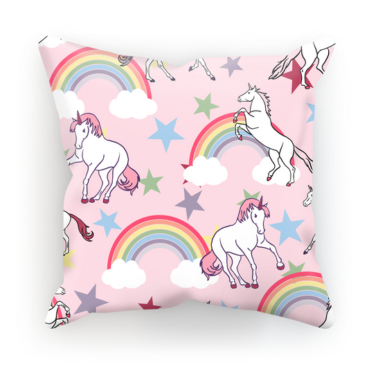 Pink unicorns and rainbows Pink Unicorn Kids Room Cushion Cover