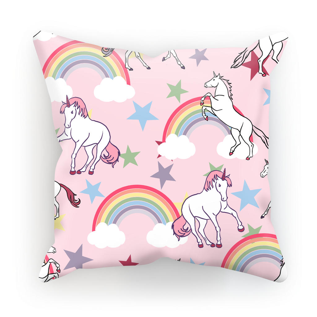 Pink unicorns and rainbows Pink Unicorn Kids Room Cushion Cover