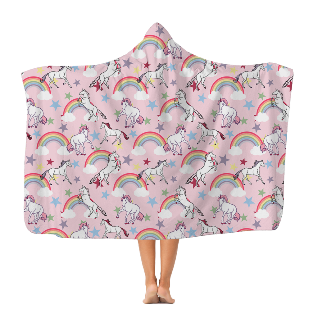Pink unicorns and rainbows Kids Snuggly Pink Unicorn Hooded Blanket