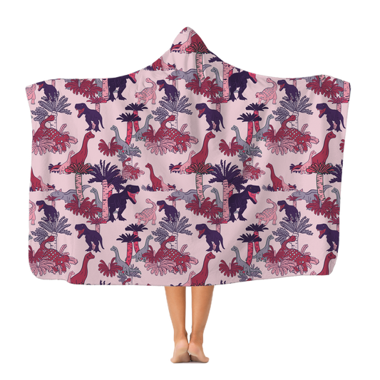 Jurassic Wonderland in Pink - Kids Super Snuggly Dinosaur Hooded Blanket