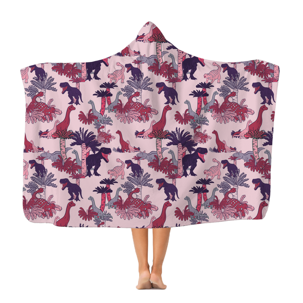 Jurassic Wonderland in Pink - Kids Super Snuggly Dinosaur Hooded Blanket