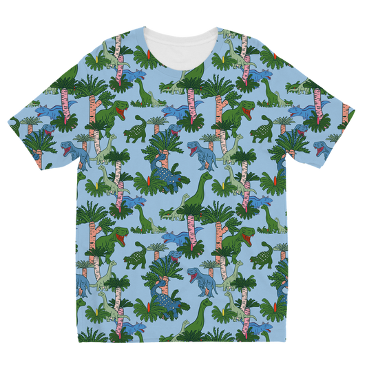 Jurassic Wonderland in Blue Rainbow Dinosaur Kid's T-Shirt