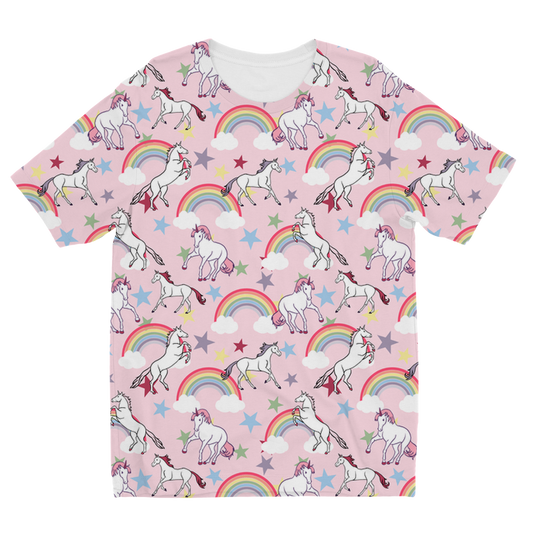 Pink unicorns and rainbows Pink Unicorn and Rainbows Kids T-shirt