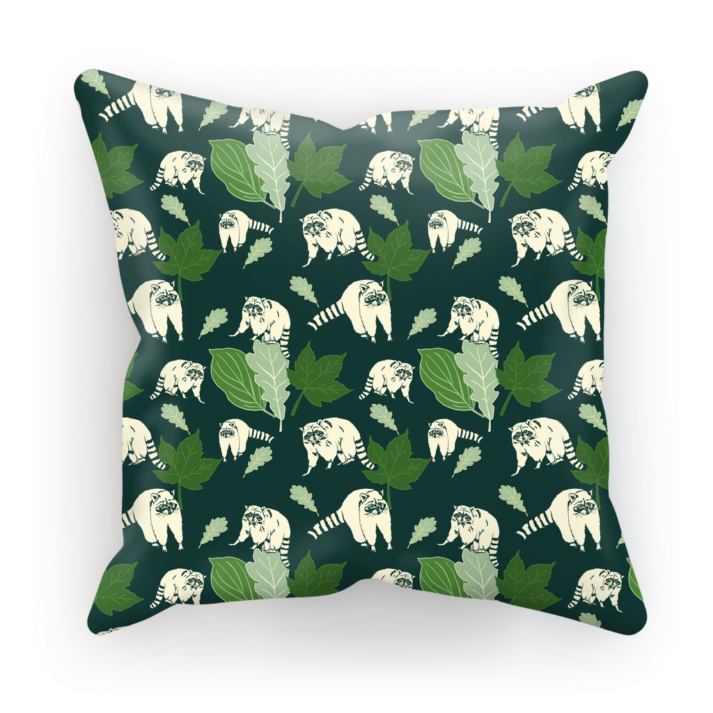 Dark Green Raccoon Cushion Cover