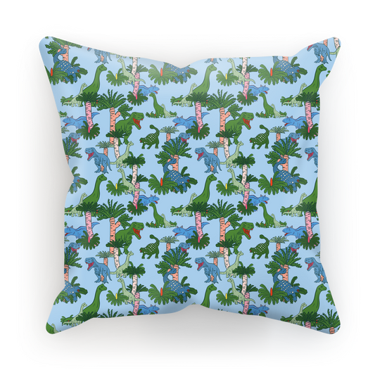 Jurassic Wonderland in Blue Rainbow Dinosaur Kids Room Cushion Cover