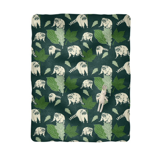 Dark Green Woodland Raccoon - Baby Blanket - Gift for New baby